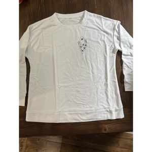 Women's XL Lightweight Long‎ Sleeve Sweatshirt Crewneck Ghost Halloween White